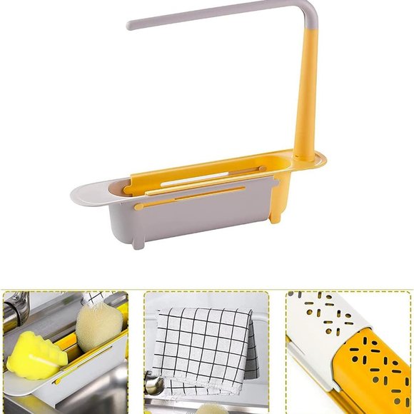 Telescopic Sink Storage Rack,Adjustable Length, Drain Basket Plastic and Sponge - Picture 4 of 11